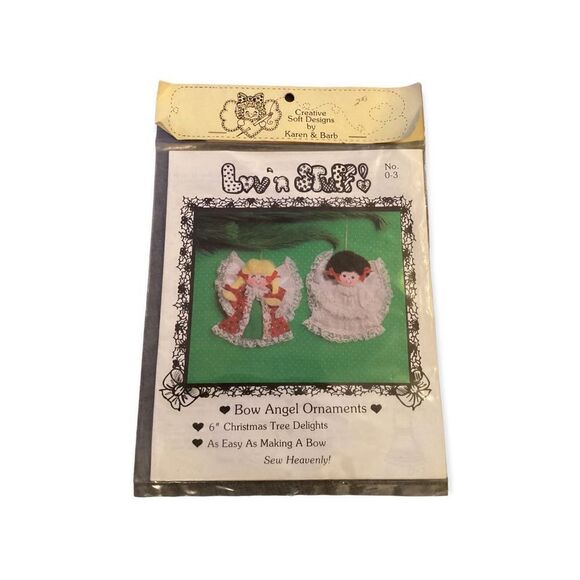 Vintage 1981 Love & Stuff Bow Angel Ornaments Pattern - Picture 1 of 3